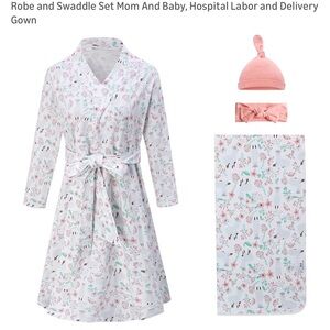 Floral Robe and Swaddle Set with Pink Hat